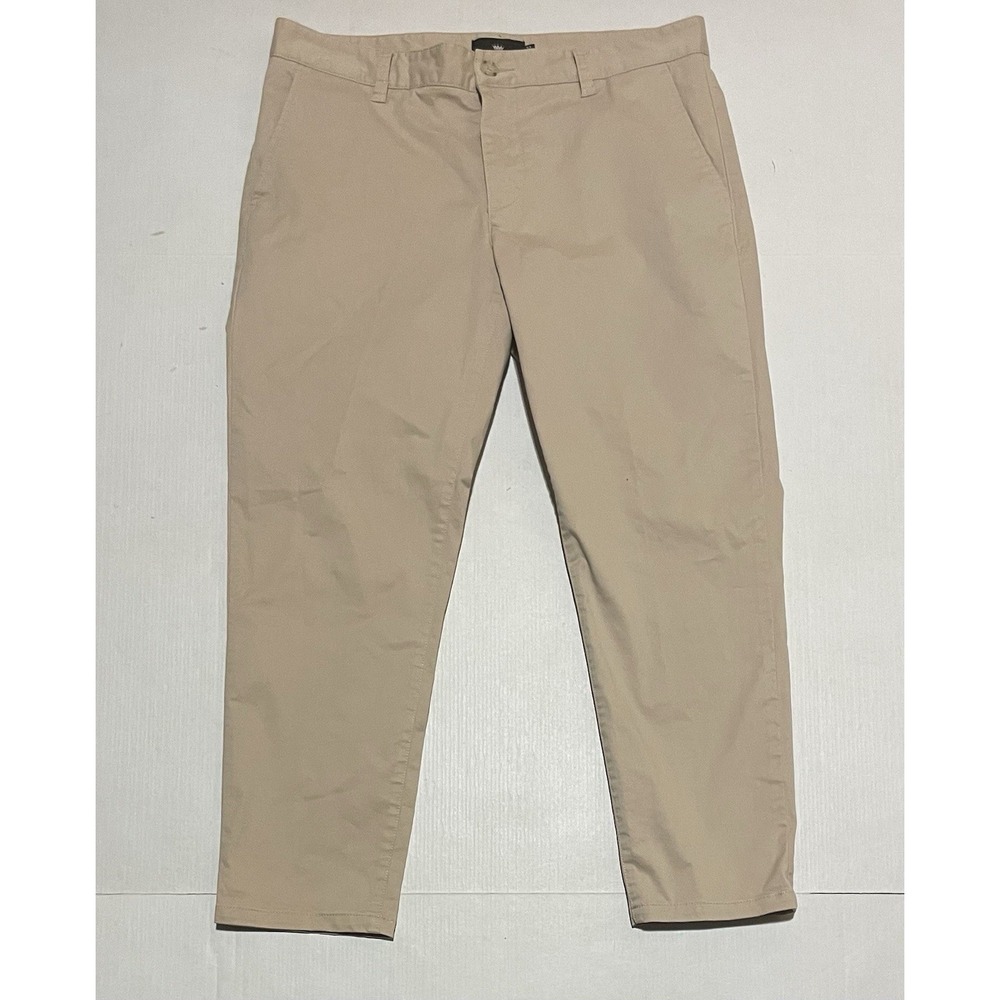 Under 5'10 Men's Khaki Chino Pants Size 32 X 25 Beige Stretch Cotton Flat Front